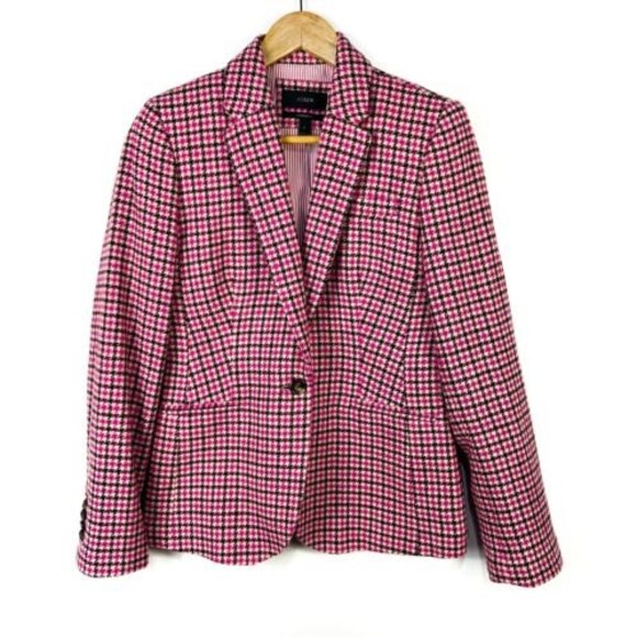 J Crew Women’s Pink Houndstooth Wool Blend Campbell Blazer Sz 6